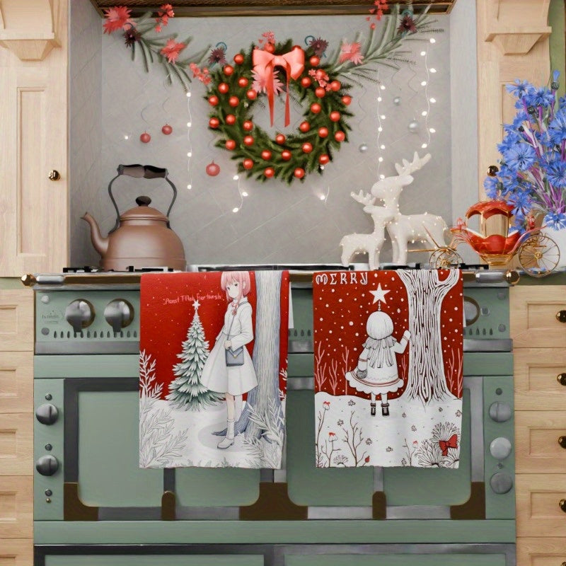 Two pieces of Christmas decorations soft towel, measuring 18 by 66.04 cm each. Perfect for the kitchen, these Christmas towels are soft and Merry Christmas themed. Get yours now!