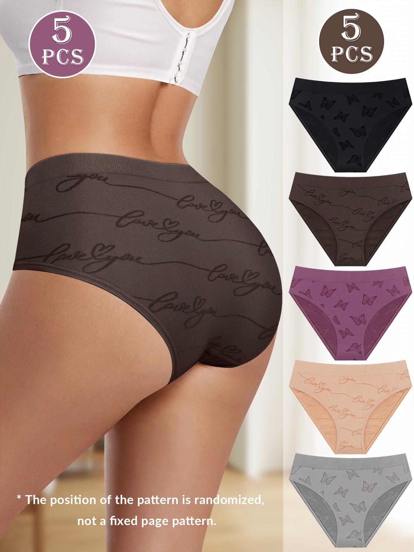 5 Ta'sirli Kelebek Print Briefs, Jozibador Qulay Havo Olish Intim Ichki Kiym, Ayollar Lingerie & Ichki Kiym