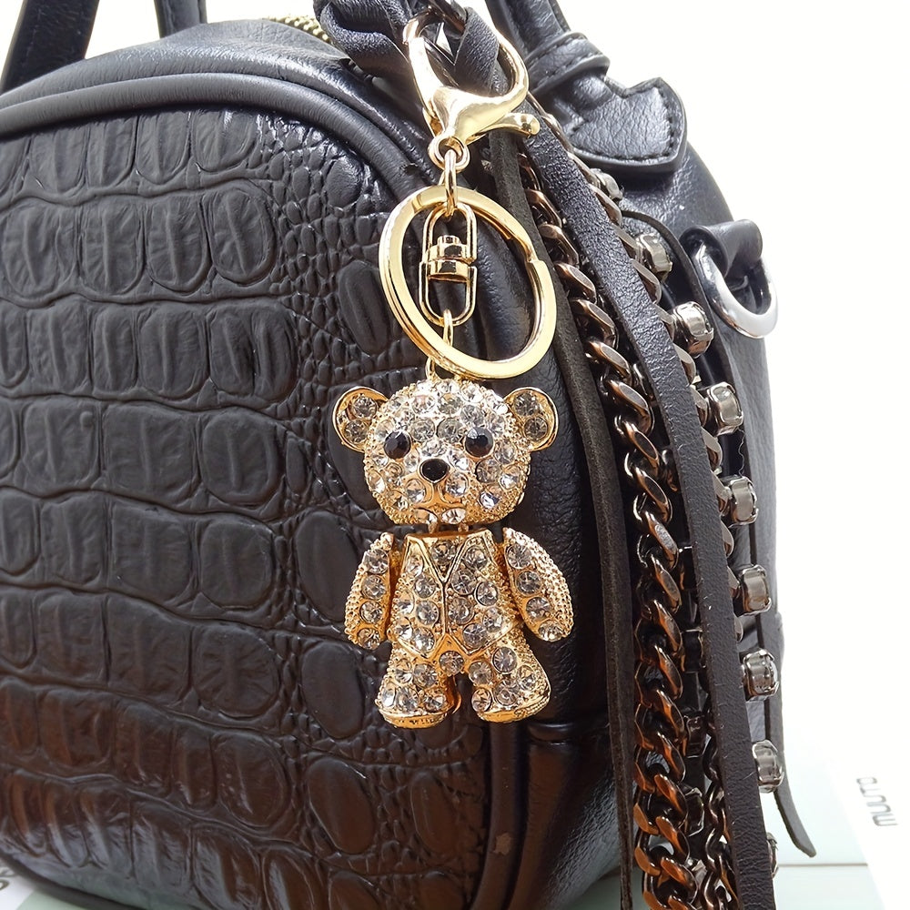 Adorable Bear Keychain Bag Charm - Perfect Holiday or Commemorative Gift for Women - Rhinestone-embellished Metal Pendant for Car Keys