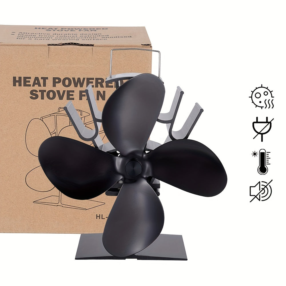 Silent 4-Blade Heat Powered Stove Fan - Effective Wood & Fireplace Heater for Comfortable Home Heat, No Need for Batteries