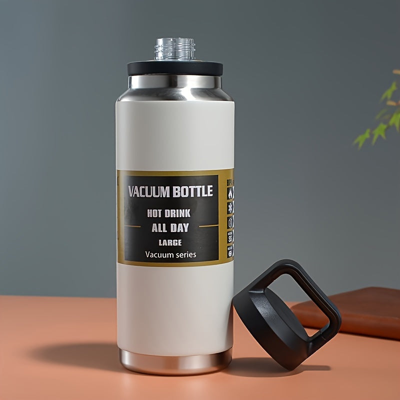 1100ml metal water bottle with portable handle, leak-proof, BPA free, and insulated for all activities. Hand wash only.