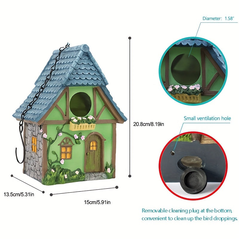 Outdoor hanging bird house suitable for outdoor decoration, hand-painted and rural in style.