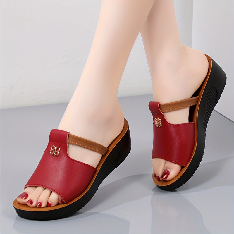 Casual women's wedge sandals with open toe for summer, slip-on style for comfort.