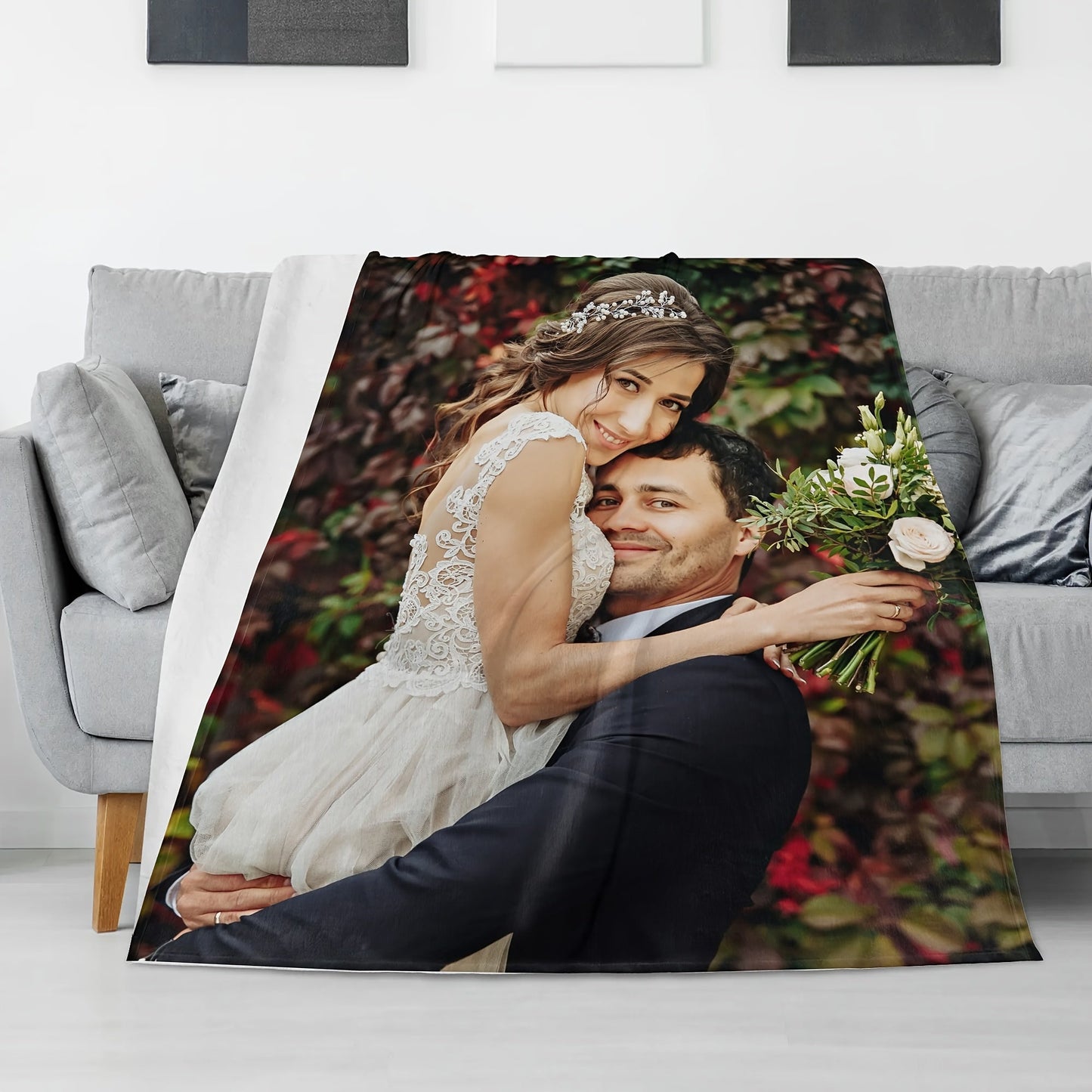 Personalized Wedding Anniversary Throw Blanket - Ideal Present for Spouse, Partner, Significant Other - Size: 127.0x152.4cm - Customized Photo Blanket - Easy to Clean - Made of Soft Flannel - Suitable for Ages 14+