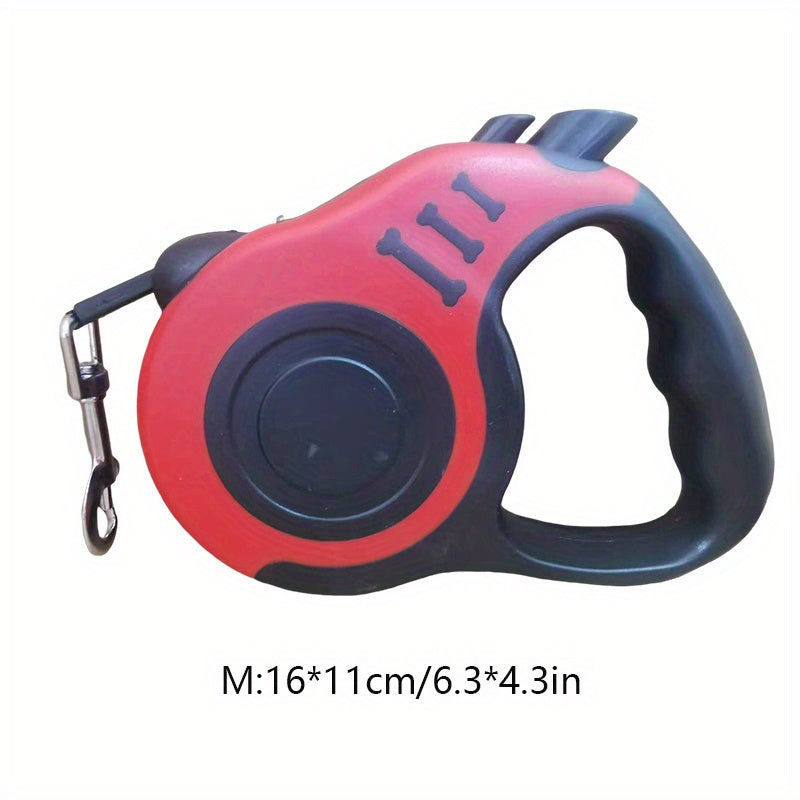 Sturdy dual-switch retractable dog leash offers easy control and comfortable grip.