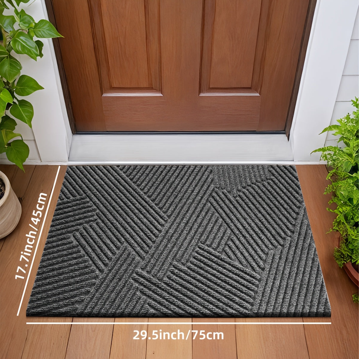 DJIANG Geometric Striped Door Mat, Non-Slip, Absorbent, Washable Rug for Indoor and Patio. Stain Resistant Polyester, Hand Wash Only.