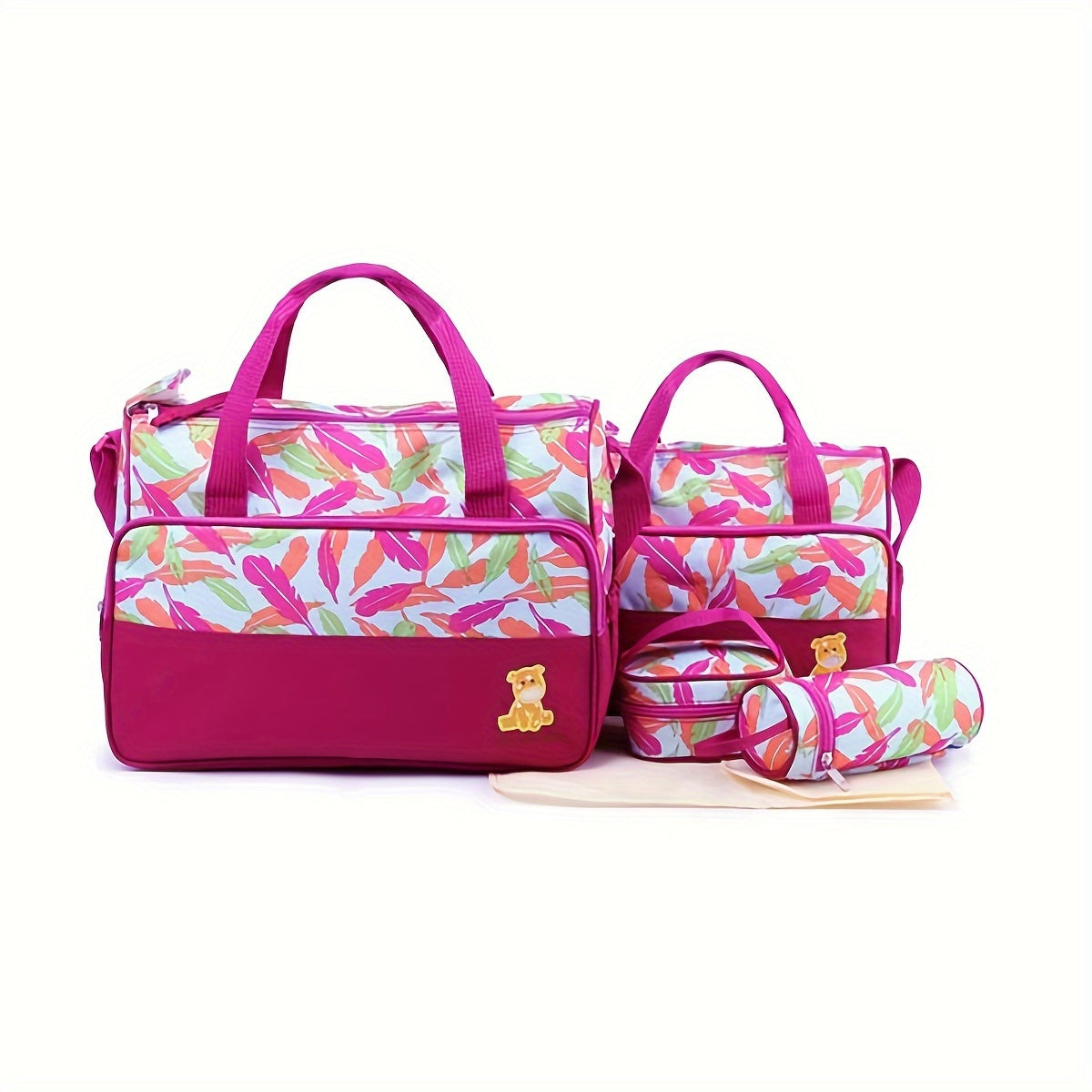 5-Piece Chic Geometric Print Parent Bag Set - Stylish and Functional Diaper Bags with Shoulder Strap for Busy Parents