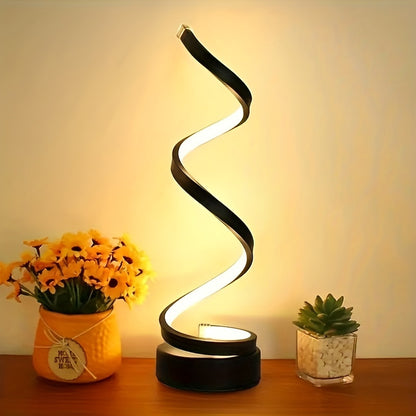 Stylish Spiral LED Desk Lamp - Adjustable brightness, USB-powered, artistic metal design for bedroom, study, or living room - Perfect gift for office or home décor.