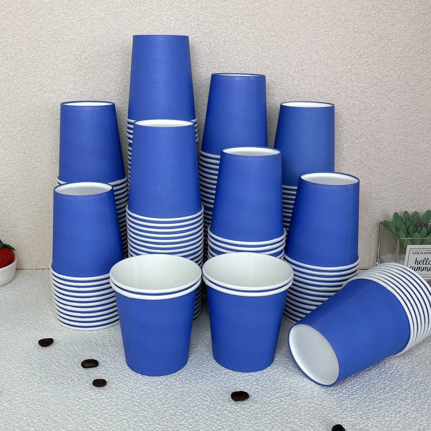 High-Quality Dark Blue Disposable Paper Cups - 7oz Size: Perfect for Coffee, Tea, Parties & Picnics - Thick Material for Anti-Scald Protection with Food Grade Approval