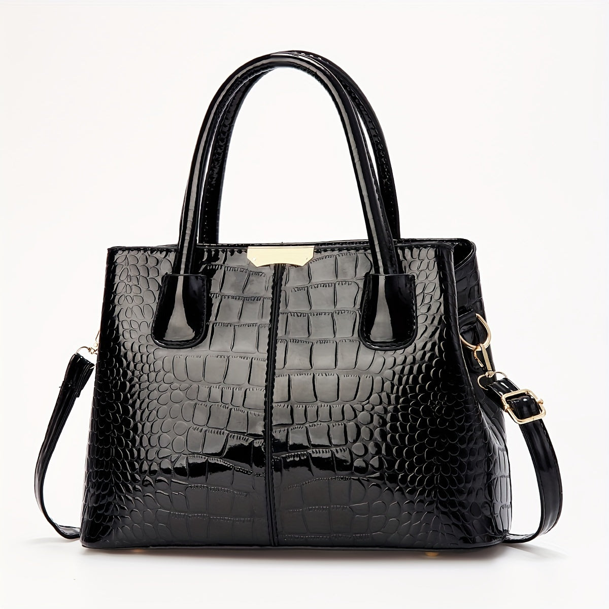 A glossy crocodile pattern handbag perfect for Mother's Day, Easter gatherings, and elegant commuting, with a large capacity and simple design.