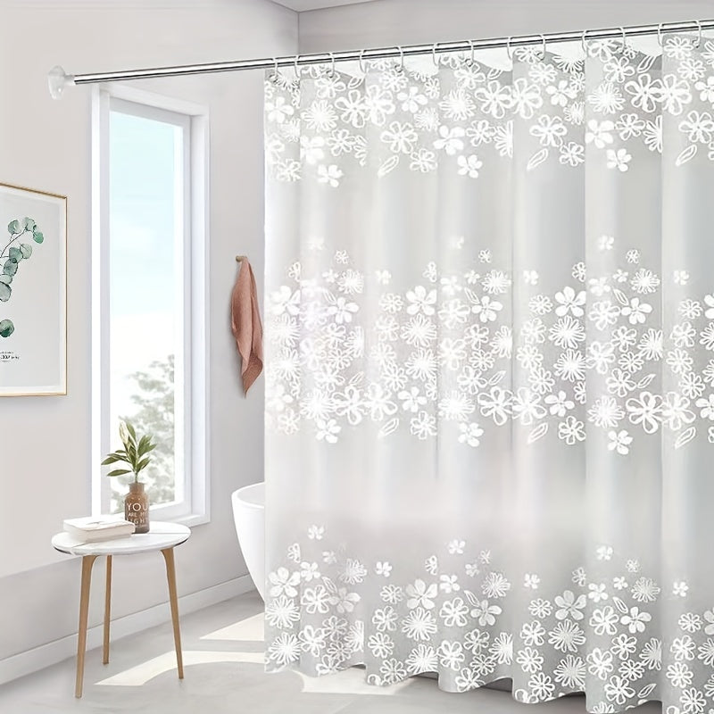 Romantic Floral PEVA Shower Curtain - Waterproof and Lightweight with Elegant White Flower Design - Includes No-Drill Hooks for Easy Installation and Care