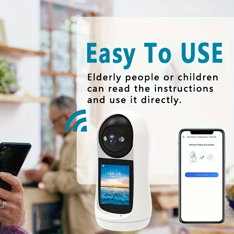 Keep your home secure and pets monitored with the YIIYRY Smart Indoor Camera with Screen. Featuring 1080P HD resolution, WiFi connectivity, two-way audio, motion detection, and USB power capability, this camera is perfect for your security needs.