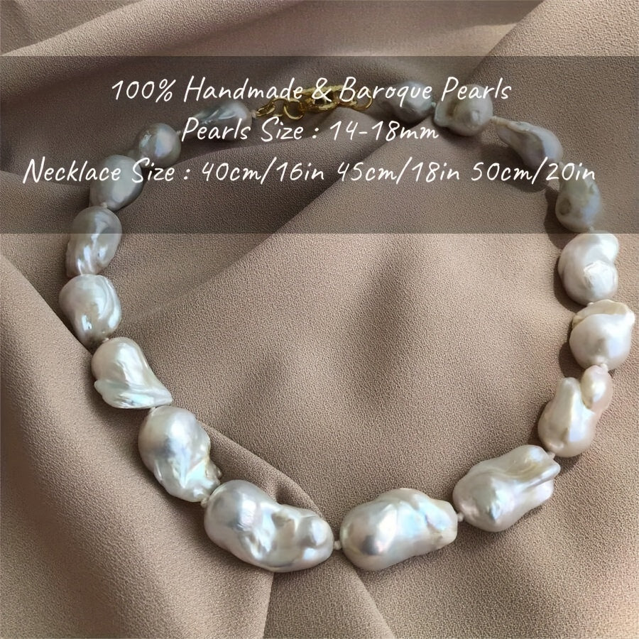 MYSOYA Brand presents a stunning Handmade Large Baroque Pearl Freshwater Necklace, featuring natural 14-18mm True Baroque Pearls. This elegant piece comes in a gift box with a tote bag, making it an ideal present for weddings, birthdays, anniversaries