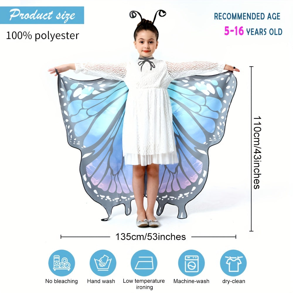 Upgrade your little girl's Halloween and birthday party look with the Girls' Adorable Butterfly Wings Costume featuring a stylish black headband. Transform into a princess with this perfect dress-up accessory from GDBY.