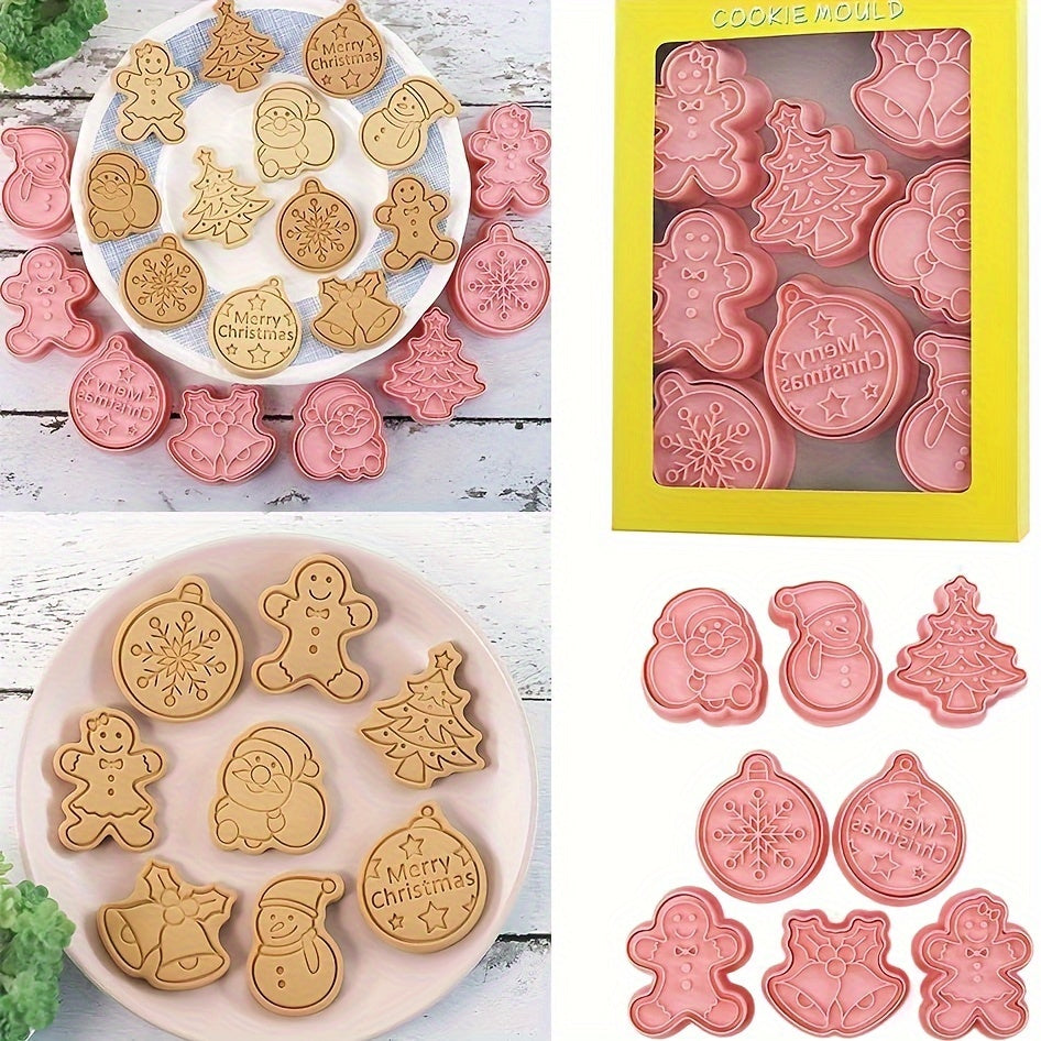 Set of 8 Christmas Cookie Cutters, Plastic molds with Festive Shapes for Decorating Cakes, Making Cookies, and Essential Kitchen Accessories