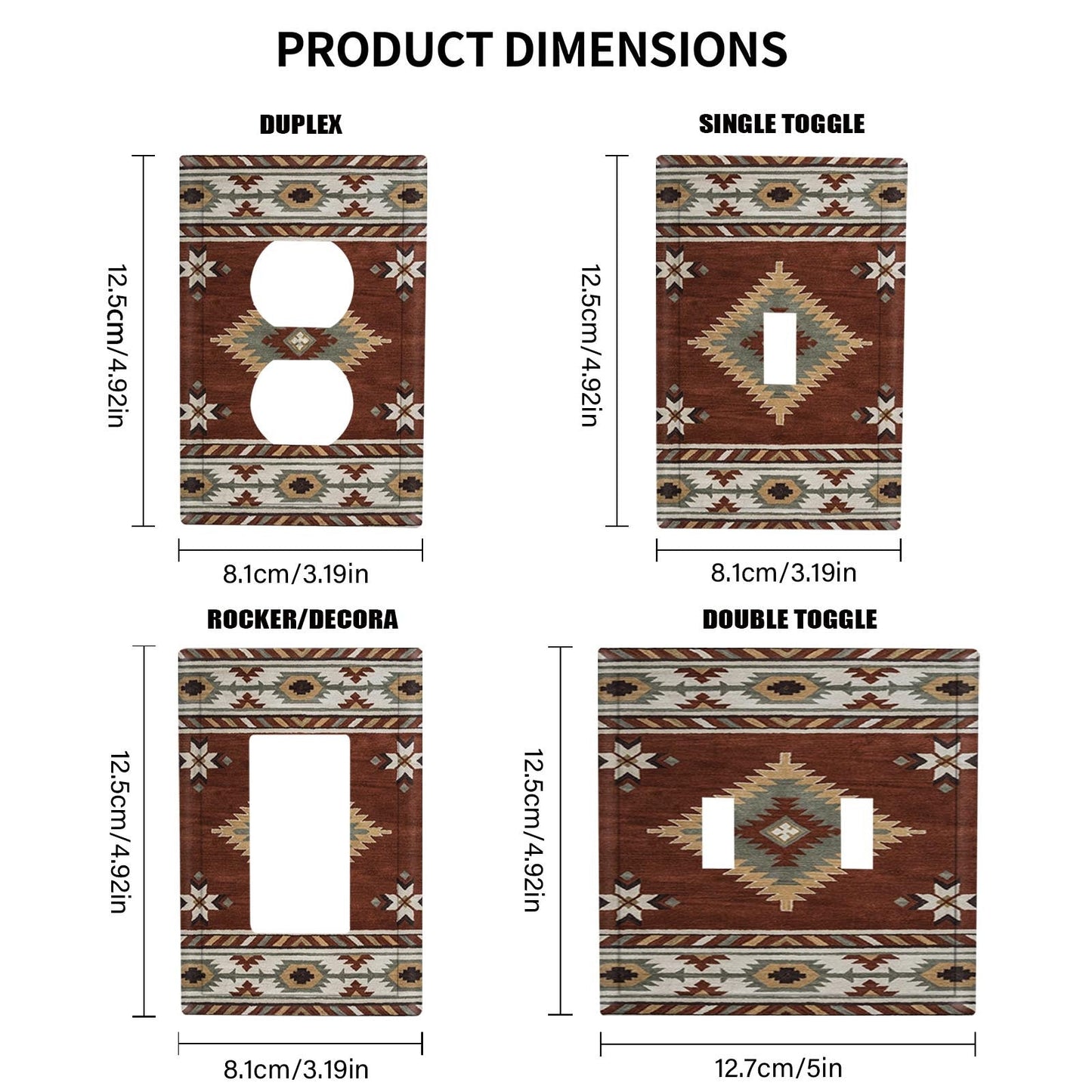 Enhance Your Bedroom Decor with a Rustic Tribal-inspired Wall Switch Panel Cover, Available in 1Gang or 2Gang - Made from Durable Polycarbonate for Long-lasting Use. Featuring Southwestern Patterns in Brown, Beige, and White, This Bedroom Decor Accessory