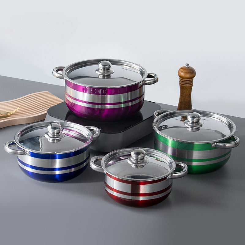 Durable Set of 9 Stainless Steel Soup Pots with Lids - Ideal for Induction and Gas Stoves, Versatile Cookware for Home Cooking