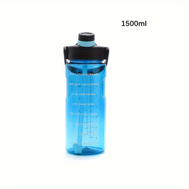 Large clear plastic water bottle with motivational sports design for various activities - camping, hiking, fitness, and home use. Makes a perfect birthday gift. Available in 1100ml, 1500ml, 2000ml, and 3000ml sizes.