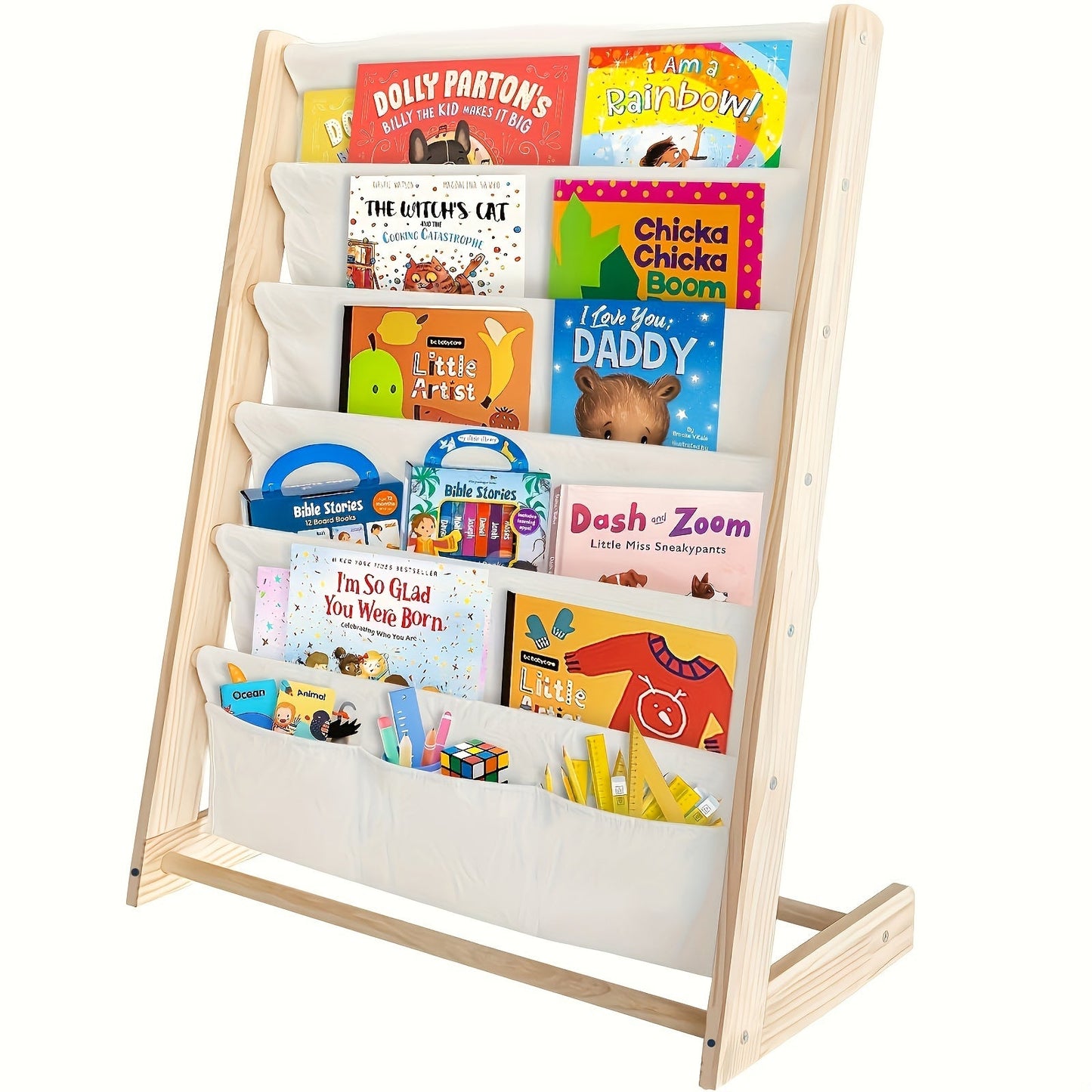 Adorable 5-Tier Wooden Children's Bookshelf - Ideal for Organizing Books in Nursery, Bedroom, or Living Room