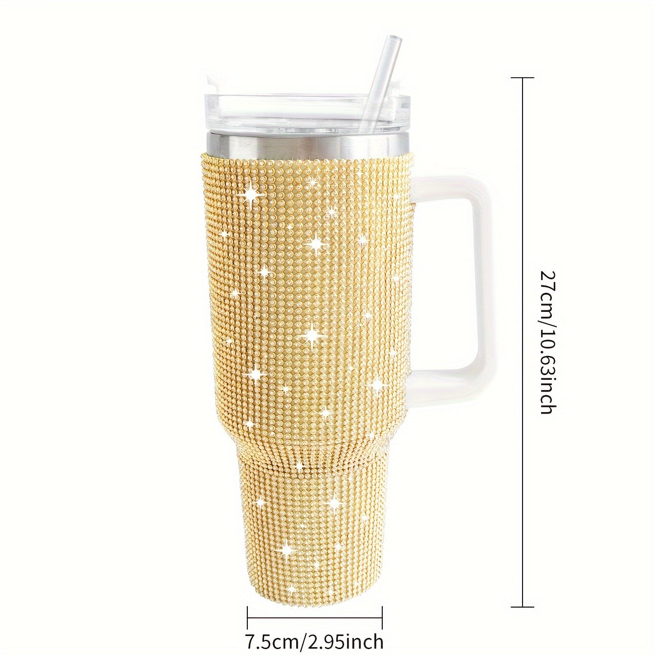 1pc Sparkling Studded Tumbler: Stainless steel, 40oz, insulated with lid and straw. Portable for car, home, office. Great for summer and travel, perfect for birthday gifts.