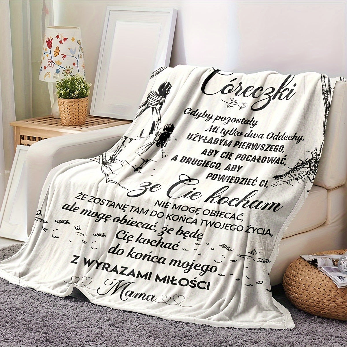 Personalized Polish Letter Blanket for Daughter from Mom - Soft and Cozy Gift for Bed, Sofa, or Travel