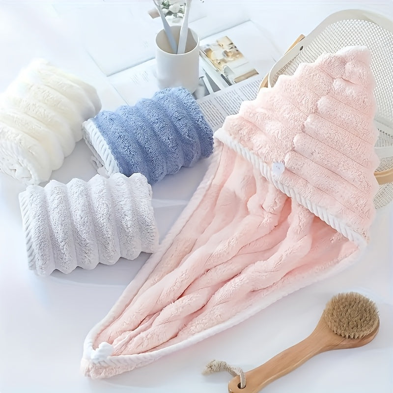 Contemporary soft hair towel pack made of 100% polyester for quick drying and gentle use, no hair dryer required, essential for everyday bathroom use.