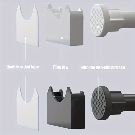 Upgraded adhesive pole holder for easy installation, anti-slip and suitable for various poles, such as clothes drying and shower curtain.