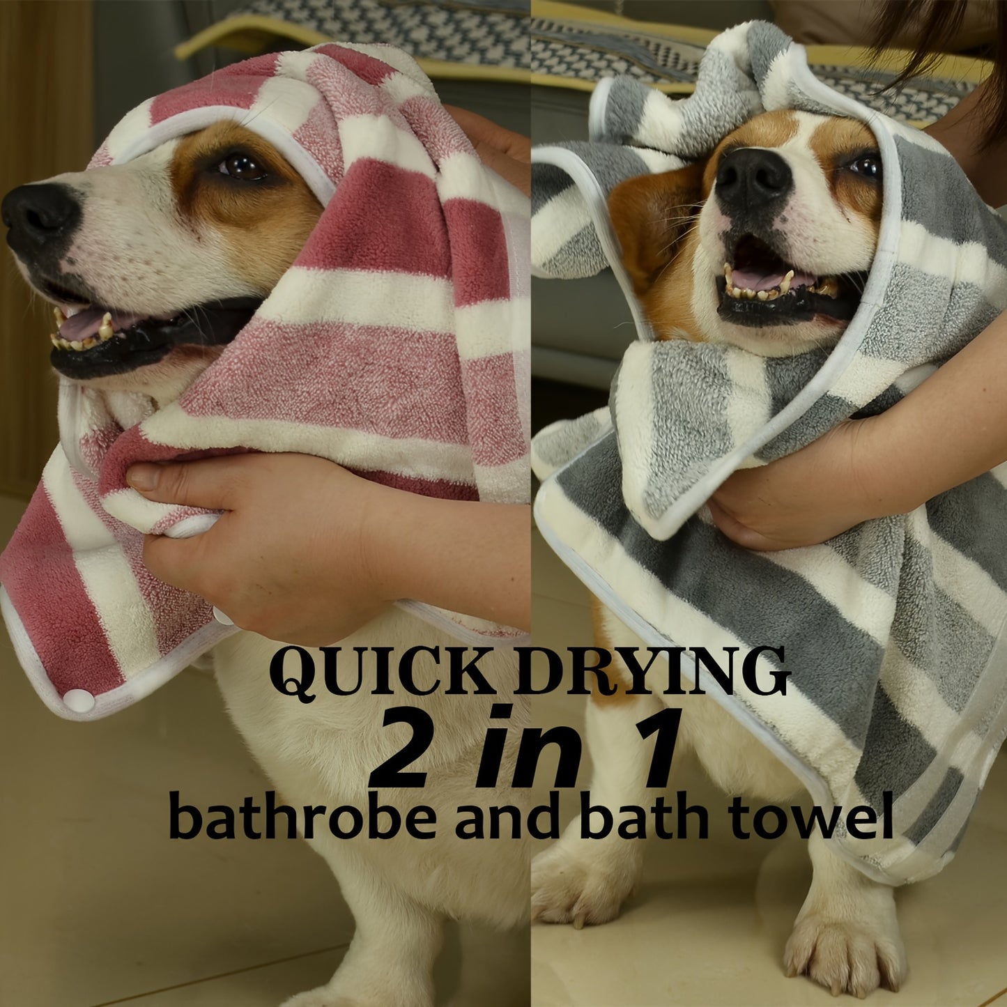 Drying dog robe that absorbs water quickly, suitable for baths, walks, and swimming.