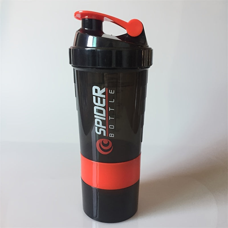 16oz sports water bottle with non-slip three-layer design, twistable mixer for protein powder, leak-proof, and storage for shaking.