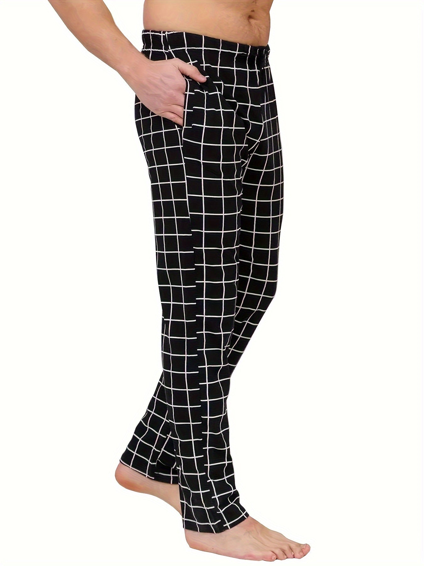 3-Pack Men's Plaid Pattern Pajama Pants with Pockets, Loose Fit Lounge Trousers