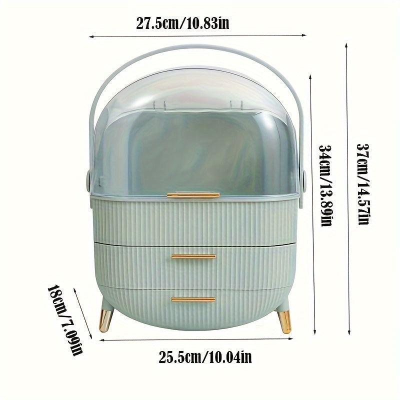 Cosmetic storage box for organizing lipstick, masks, and skincare products on your desktop. Portable and dustproof with large capacity.