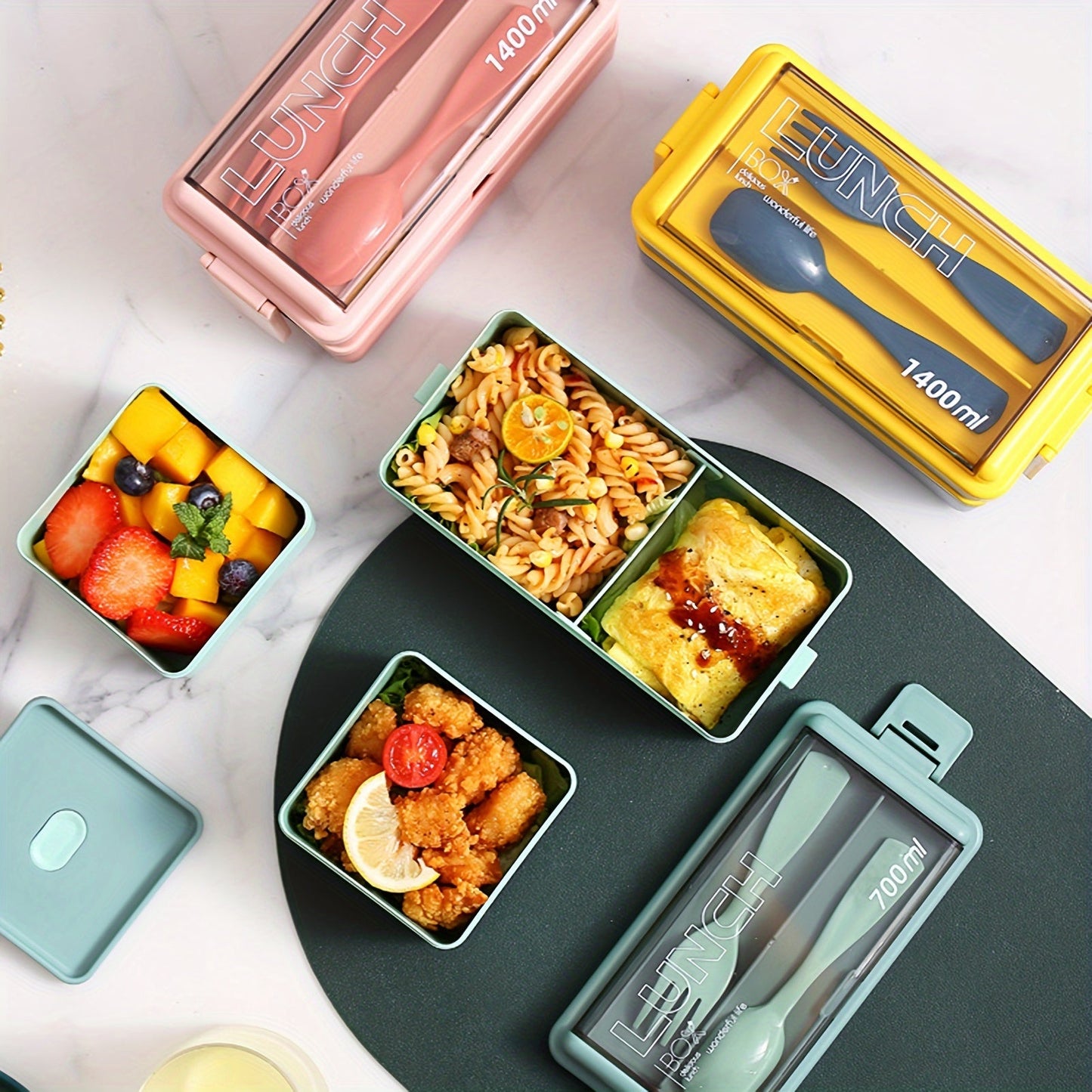 Double Layer Bento Lunch Box with Divider, Leak-proof, Microwave Safe, Made of PP Material, Ideal for Meal Prep - Available in Various Colors, 1400ml