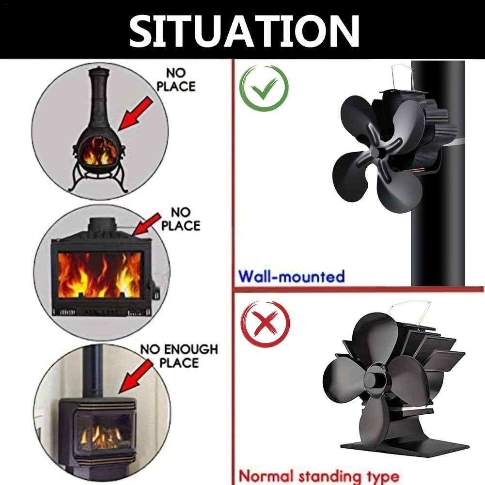 Upgrade your stove with our heat driven 4 blade fan design for silent operation. This fan efficiently distributes heat from your stove, wood burner, or fireplace. Enjoy a silent flue fireplace fan with high efficiency heat distribution.