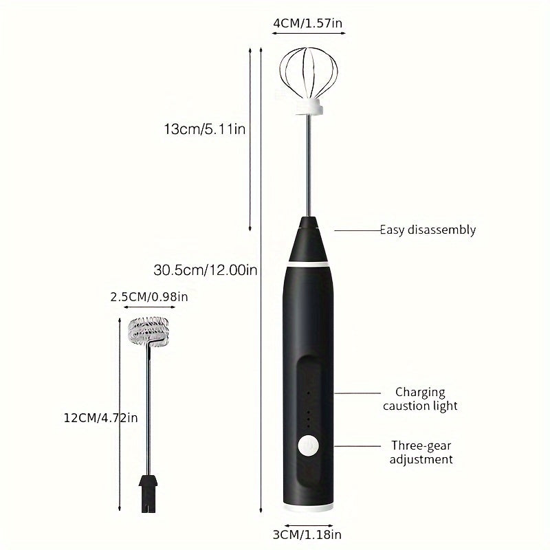 Portable Electric Milk Frother with USB Rechargeable Handheld Egg Beater and Coffee Blender, Milk Shaker Mixer with Foamer for Food Blending.