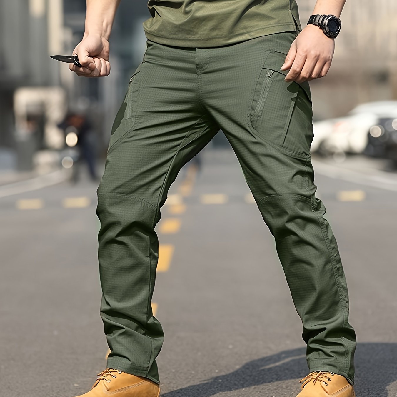 Men's Tactical Hiking Pants with Multiple Pockets - Wear-Resistant Overalls for Camping and Sports - Polyester, Machine Washable