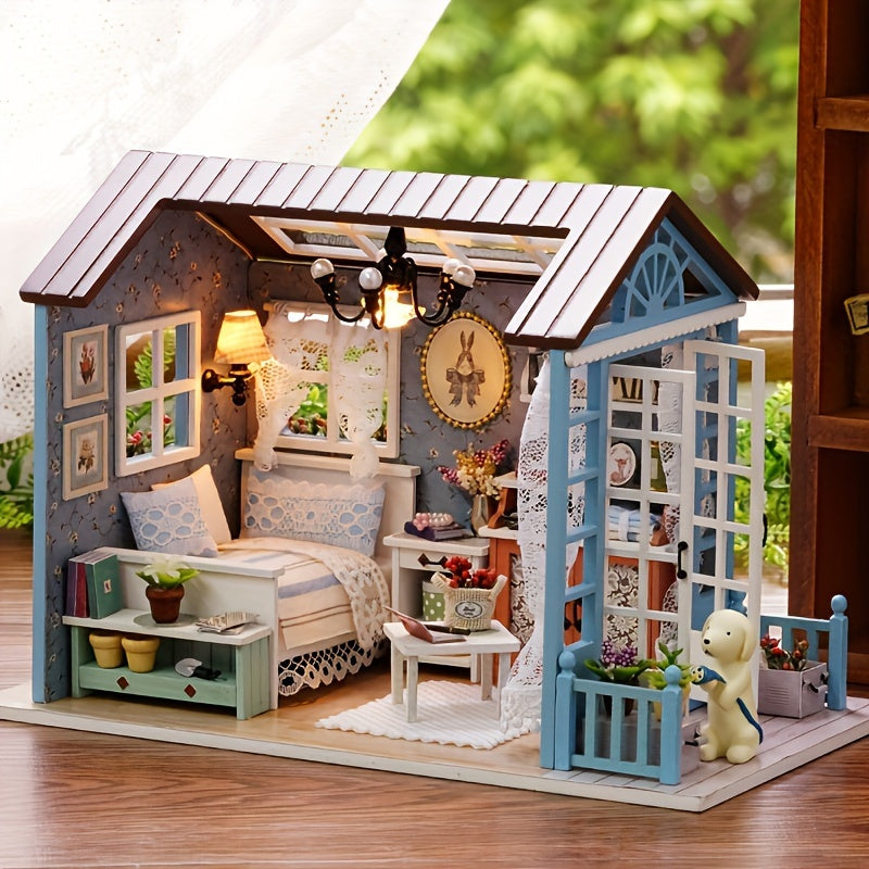 DIY Wooden Miniature House Kit with Furniture and 3D Puzzle Craft Set, Ideal Gift for Valentine's Day and Birthdays, Promotes Educational Patience and Skill Development.