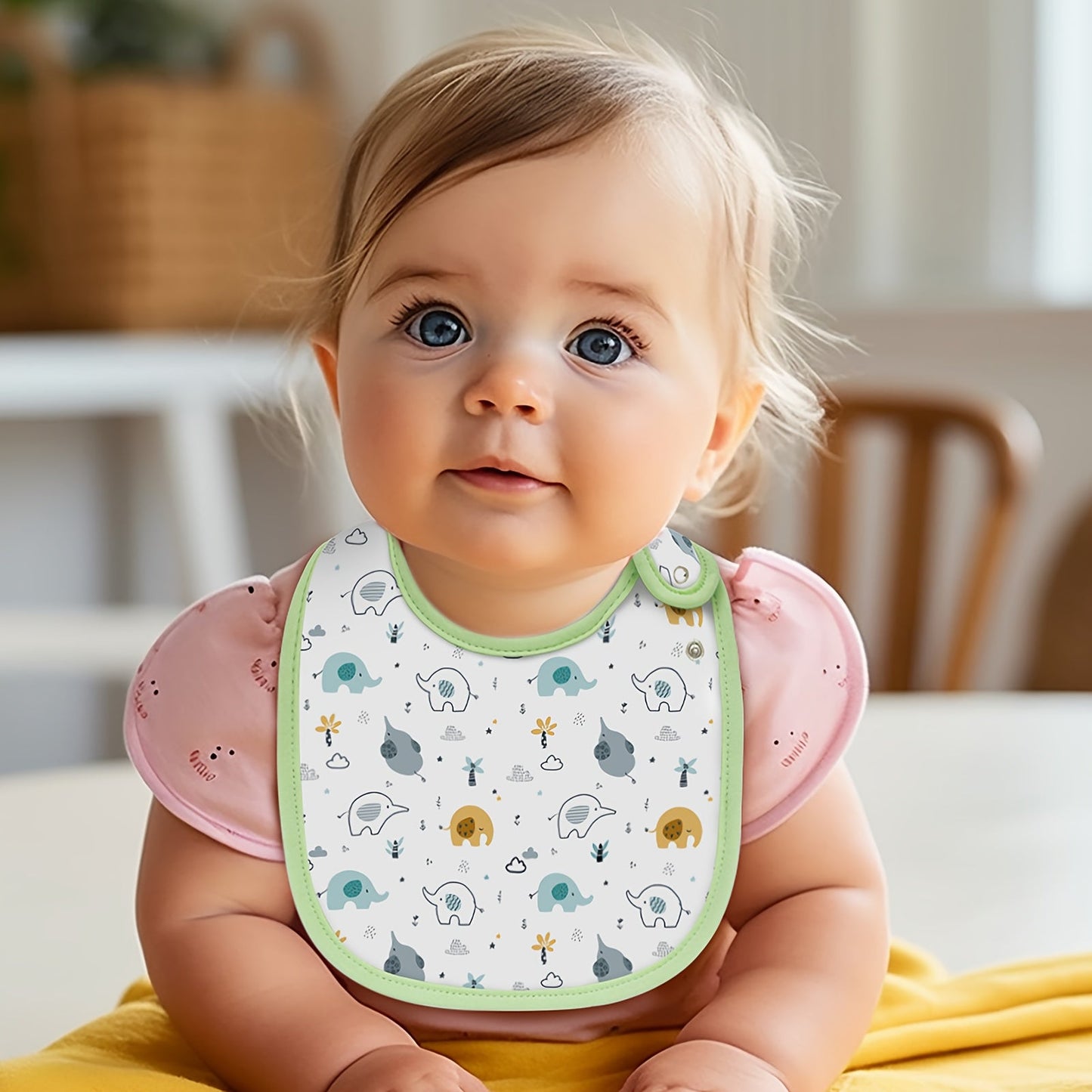 Set of 6 adorable Cartoon Soft Feeding Bibs With Adjustable Snap Closure, Waterproof