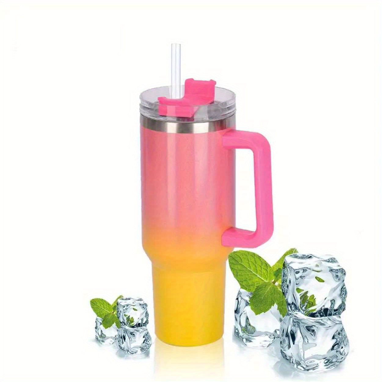 Sakura Train 40 oz portable rainbow gradient car tumbler with handle and straw, insulated stainless steel cup, leakproof sports water bottle, ideal for Christmas, birthdays, Father's Day and Mother's Day gifts.