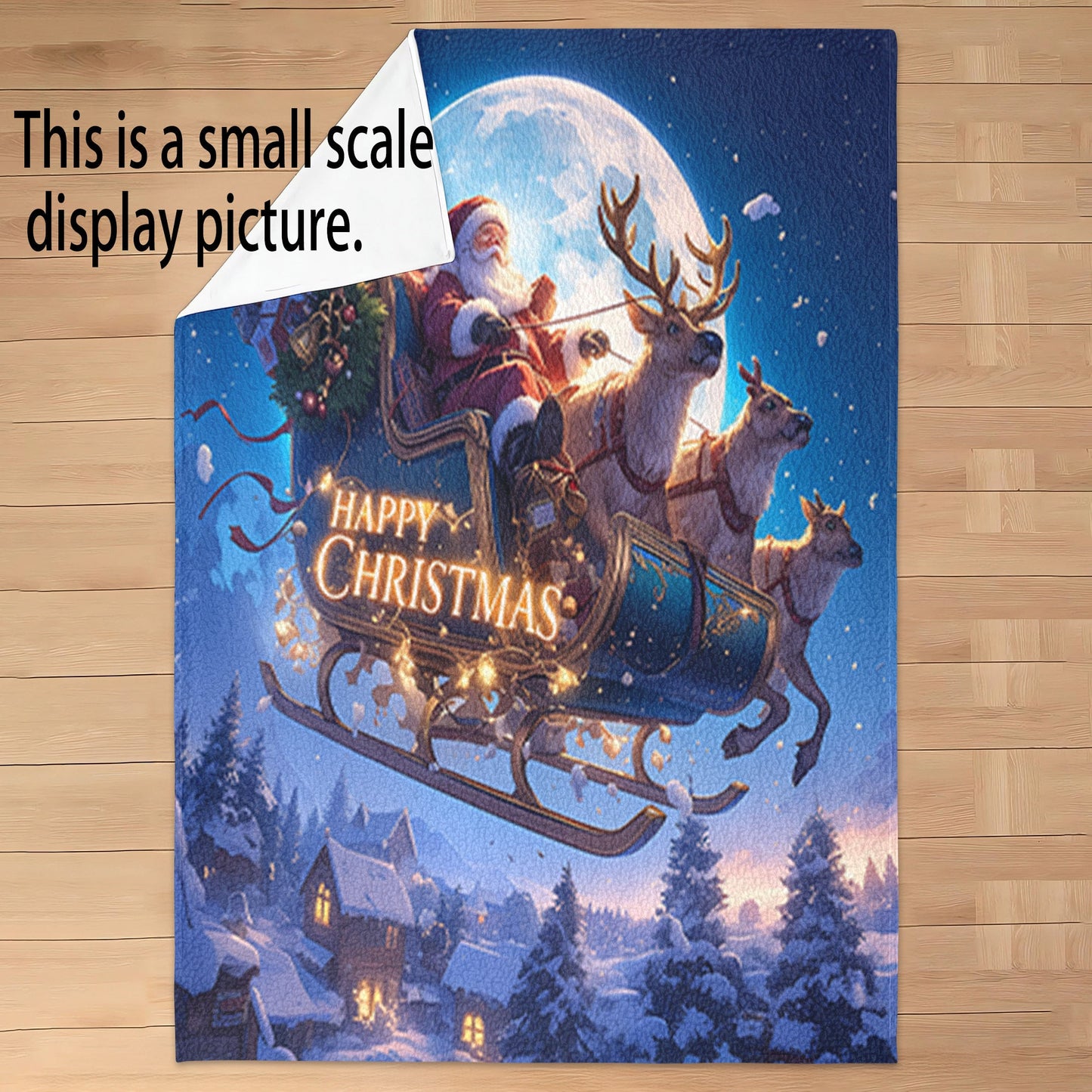 Modern Santa Sleigh Christmas Print Flannel Fleece Throw Blanket - Hypoallergenic, All-Season, Versatile, Made of Woven Polyester for Travel, Camping, and Napping - Perfect Holiday Gift