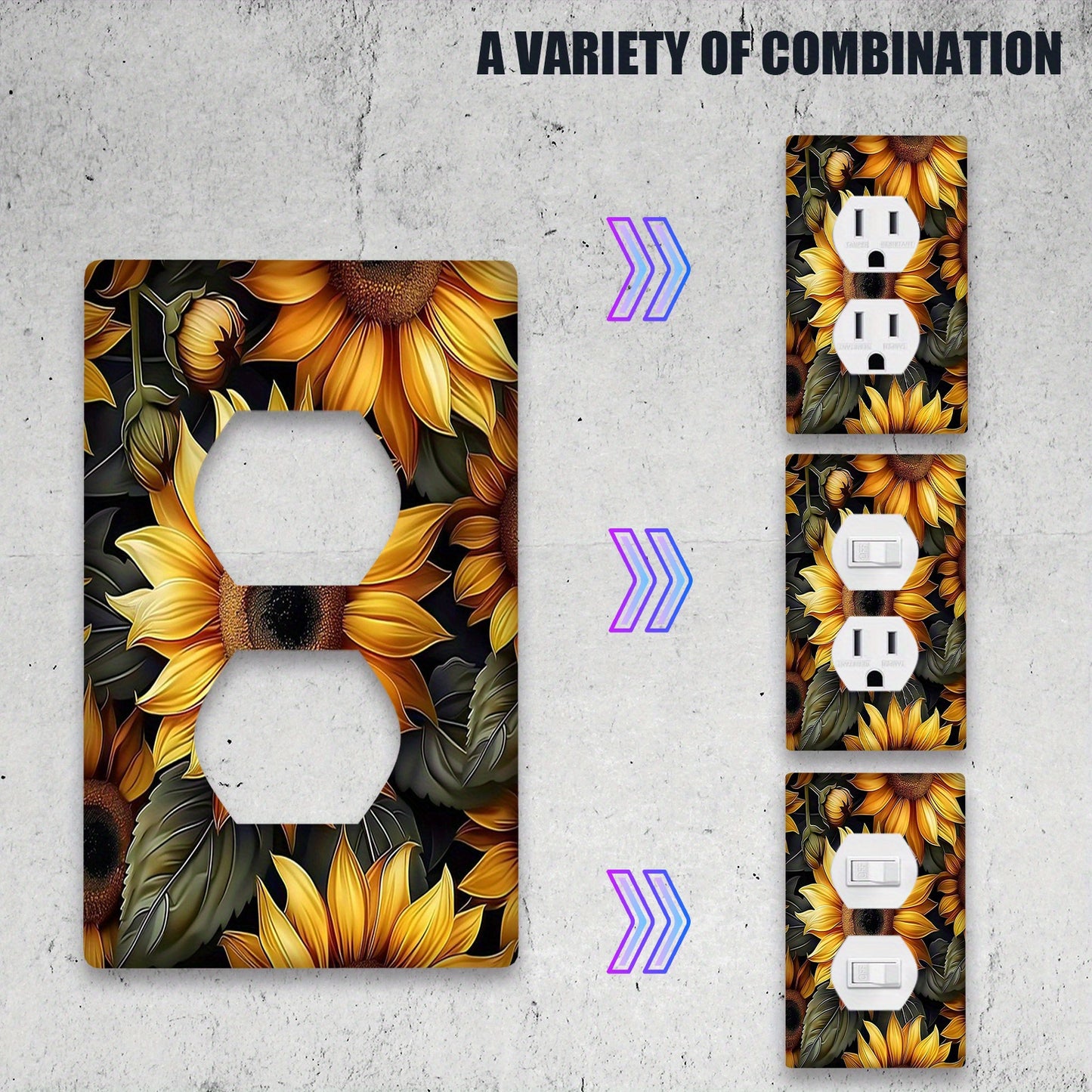 1 pc Unbreakable Polycarbonate Thermoplastic Print Art Plates with Sunflower Design, 1 Gang/2 Gang, Ideal for Switch Cover, Indoor/Outdoor Use in Bedroom or Kitchen.