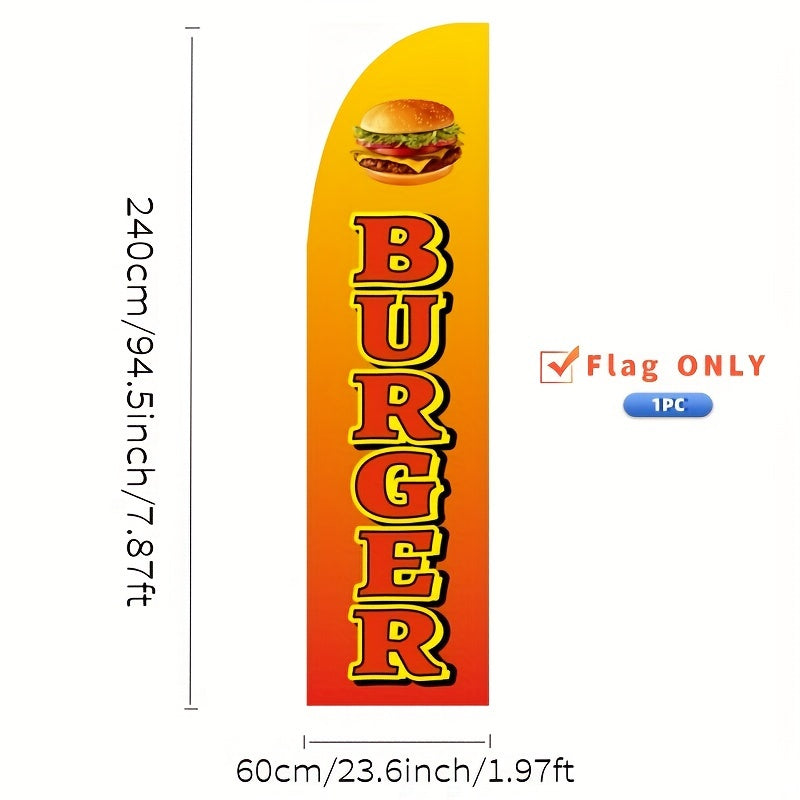 High-definition digital printed outdoor advertising flags made of 110G warp-knitted fabric for promoting hamburger products, flagpoles not included.