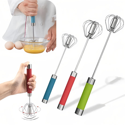 Manual Egg Beater with Luxury Rotating Mixer for Fluffy Pancakes and Perfectly Whisked Eggs - Stainless Steel, Portable and Easy to Clean. Ideal for Home Baking, Camping, and Picnics. Great for Scrambled Eggs and Protein Foam. Non-slip and space-saving