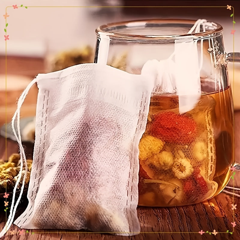 Set of 100 Reusable Non-Woven Tea Bags - Made from Food Grade Material, Breathable and Versatile for Tea, Herbs and Spices - Ideal for Storing at Home or Travel