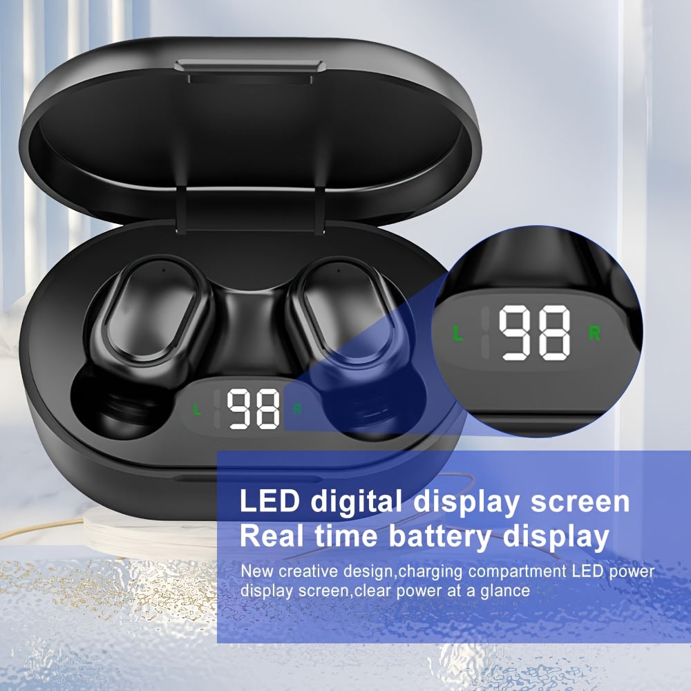 Wireless Earbuds with LED Display, High Power Capacity, Comfortable Design for Sports and Gaming, USB Charging, Built-in Mic, Lightweight and Portable.