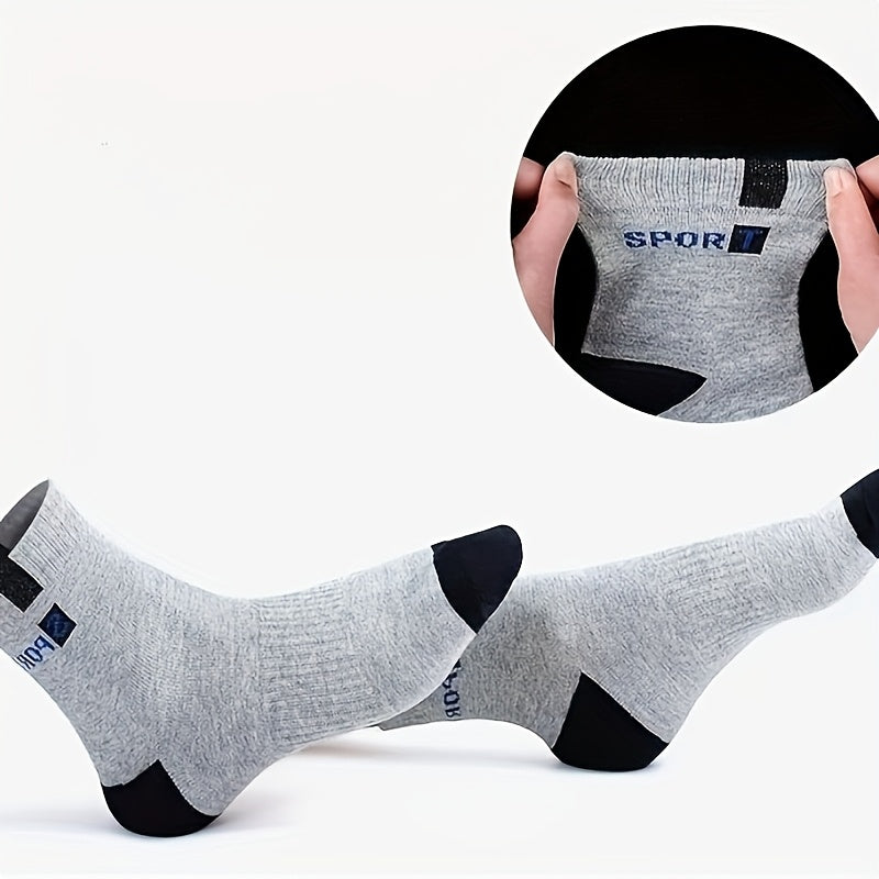 10 pairs of men's breathable sports socks with stylish lettering, high elasticity, and outdoor running design