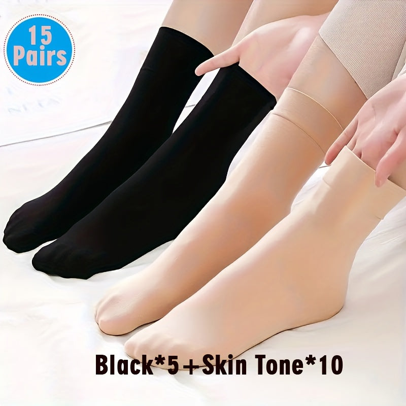 10/15 pairs of solid crew socks, comfortable and breathable mid-tube socks for women - ideal for fall and winter.