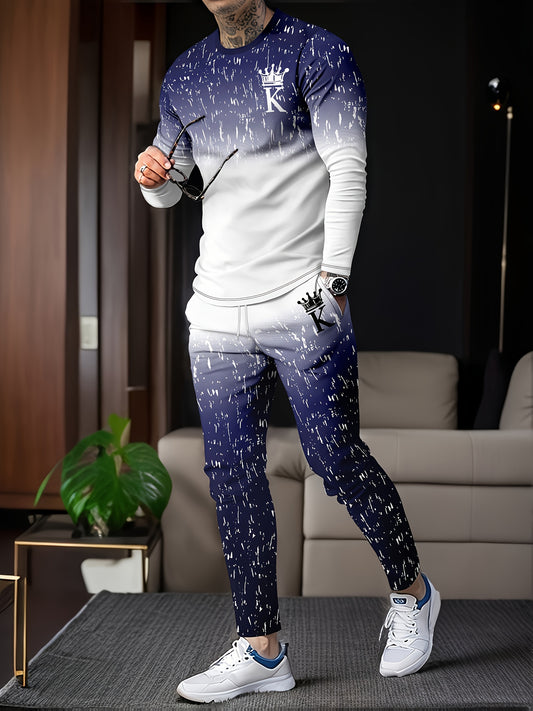 Men's Graphic Novelty Pajamas Lounge Set with Sweatshirts and Sweatpants, featuring long sleeve pullover tops and jogger pants.