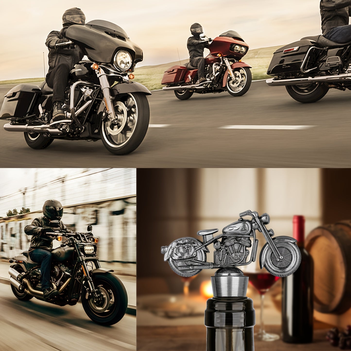 Motorcycle wine stopper ideal for men who ride, perfect for gifting.