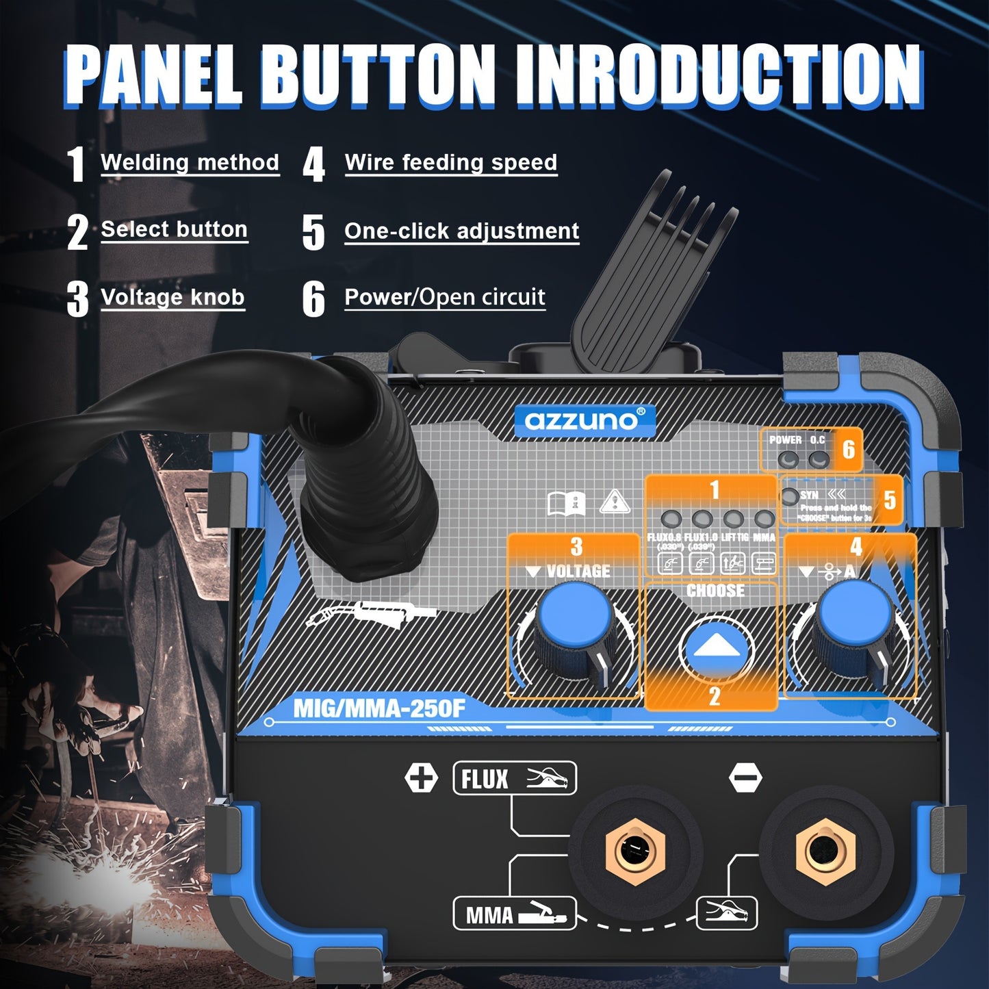 AZZUNO Multi-Function Welding Machine with MIG/MMA/TIG capabilities, portable and versatile, includes US Plug.