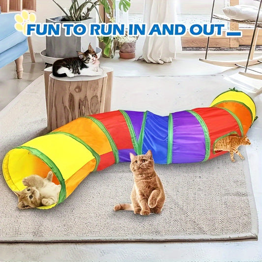 Foldable fabric maze with multiple tunnels for cats - fun exercise and hideaway playhouse for indoor cats